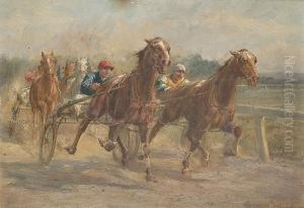 A Carriage Race Oil Painting by William Hounsom Byles