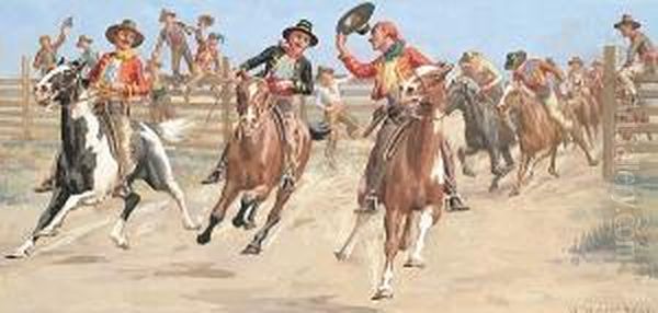 'a Mexican Horserace'; 'a Roman Chariot Race'; 'a Pacing Race' Oil Painting by William Hounsom Byles