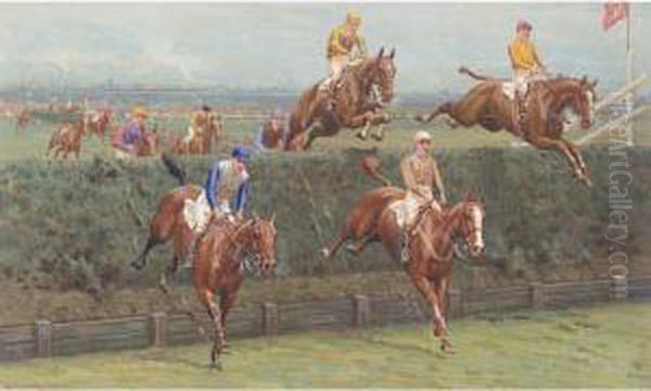 The Grand National, 1927 - Valentine's Brook The Second Time Around Oil Painting by William Hounsom Byles