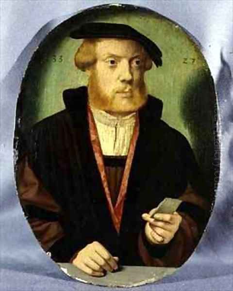 A Portrait of a Young Man Wearing a Fur Lined Cape Oil Painting by Bartholomaeus, the Elder Bruyn