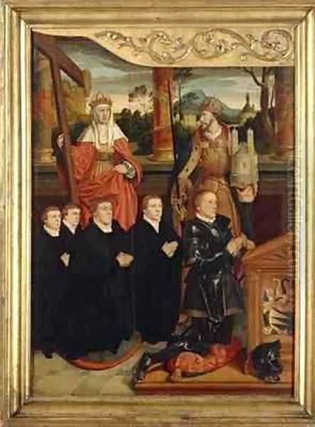 The Mayor of Cologne Arnold von Siegen, kneeling as Founder with Four Sons on front of Saints Helena and Emperor Heinrich Oil Painting by Bartholomaeus, the Elder Bruyn