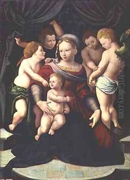 Madonna and Child with Four Cherubs Oil Painting by Bartholomaeus, the Elder Bruyn