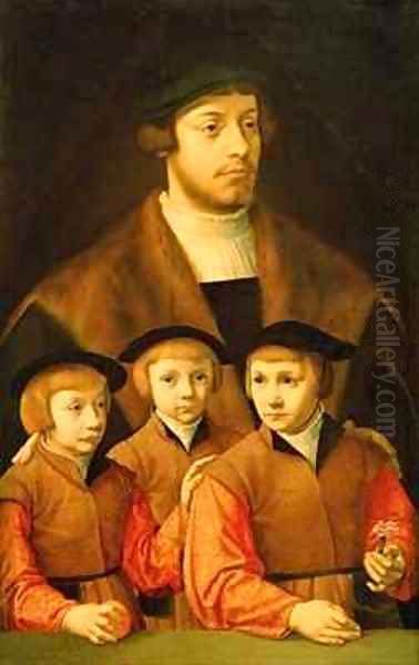 Portrait of a Man and His Three Sons Oil Painting by Bartholomaeus, the Elder Bruyn