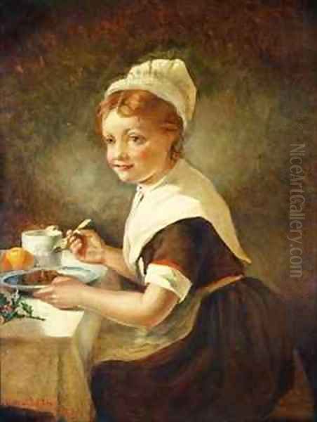 Foundling girl at Christmas Dinner Oil Painting by Emma Brownlow