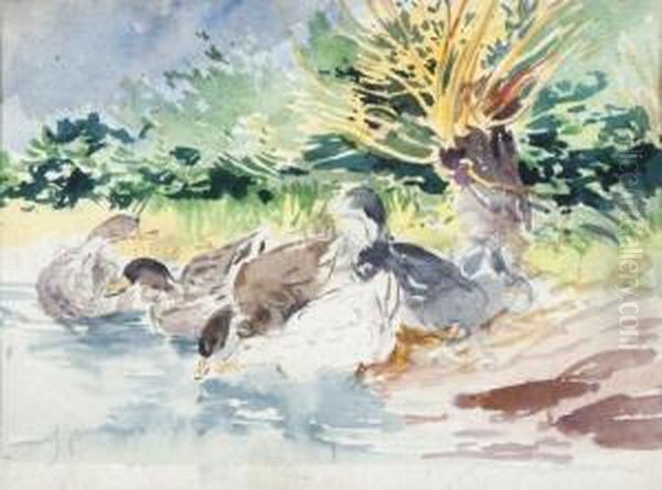 Les Canards Oil Painting by Joseph Cabasson