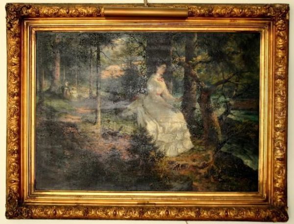 Young Women In Landscape Oil Painting by Vincenzo Cabianca