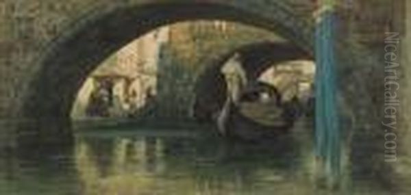 Gondole A Venezia Oil Painting by Vincenzo Cabianca