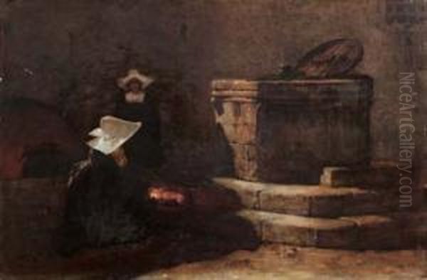 Suore In Interno - 1892 Oil Painting by Vincenzo Cabianca