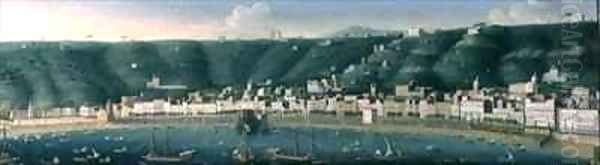 View of Naples from the sea with the Castel dell'Ovo and the suburb of Chiaia Oil Painting by Gaspar Butler