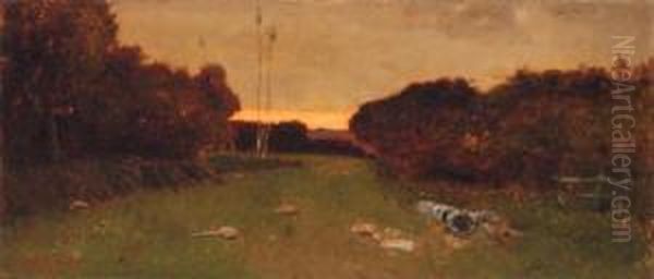 Twilight In The Campagna Oil Painting by Vincenzo Cabianca