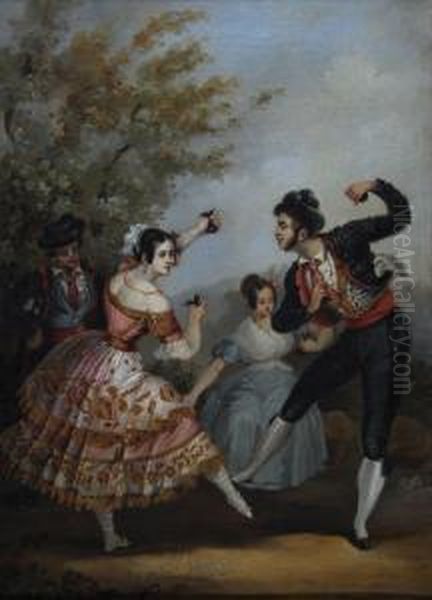 Spanish Dancers With Castanets Oil Painting by Manuel Cabral Aguado Y Bejarano