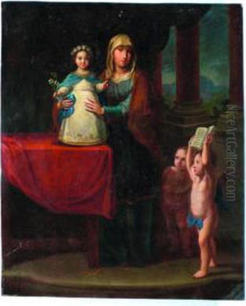 La Educacion De La Virgen Maria Oil Painting by Miguel Cabrera