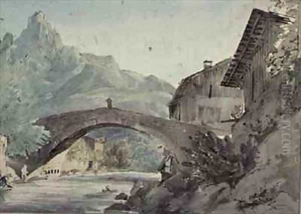 Bridge at Sallanches and the Aiguille de Varens Oil Painting by Henry William Burgess