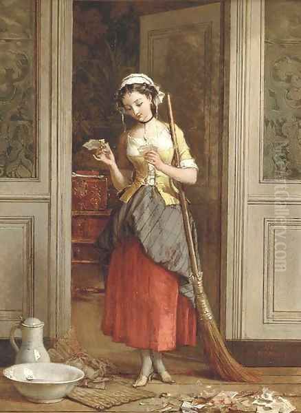 An interest in old news Oil Painting by Jean Baptiste Antoine Emile Beranger