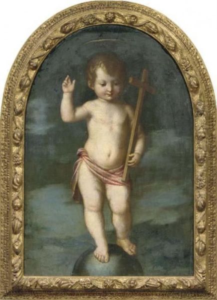 The Christ Child As Salvator Mundi Oil Painting by Guglielmo Caccia