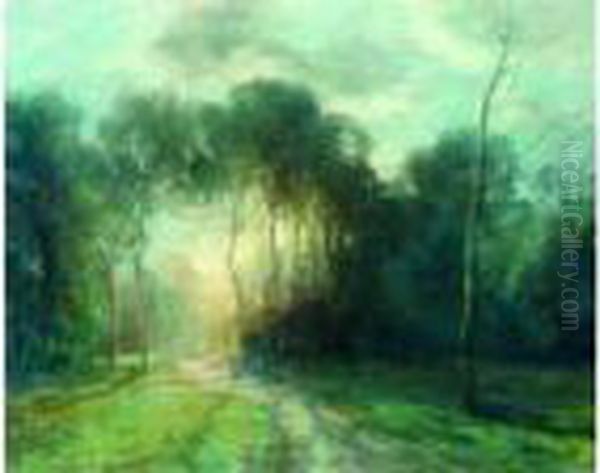 Chemin En Sous-bois Au Soleil Couchant Oil Painting by Francois Charles Cachoud