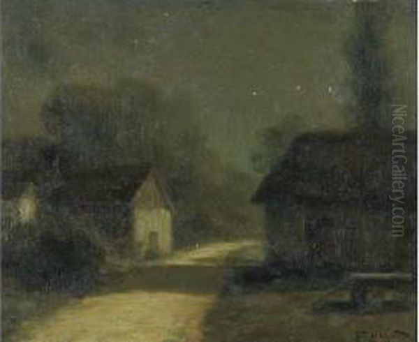 :clair De Lune Sur Le Cheminmarouflee Sur Panneau Oil Painting by Francois Charles Cachoud