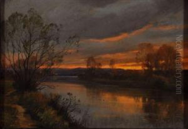  Bord De Riviere Au Crepuscule  Oil Painting by Francois Charles Cachoud