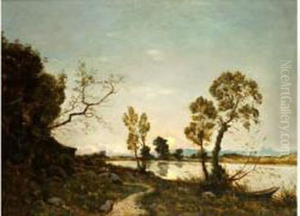 Clair De Lune Sur L'etang Oil Painting by Francois Charles Cachoud