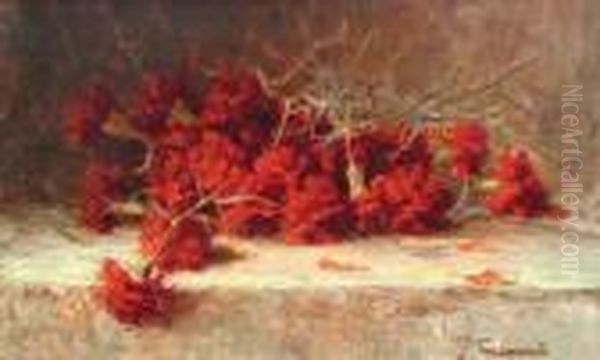 Red Carnations Oil Painting by Giuseppe Cadenasso