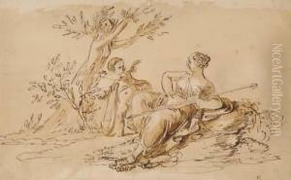 Daphne Transformed Into A Tree Shown By Cupid To A Recliningvenus Oil Painting by Giuseppe Cades