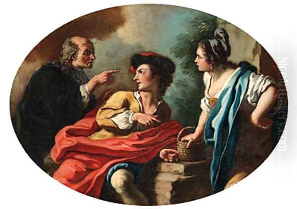 A youthful couple admonished by a priest Oil Painting by Pietro Bardellino