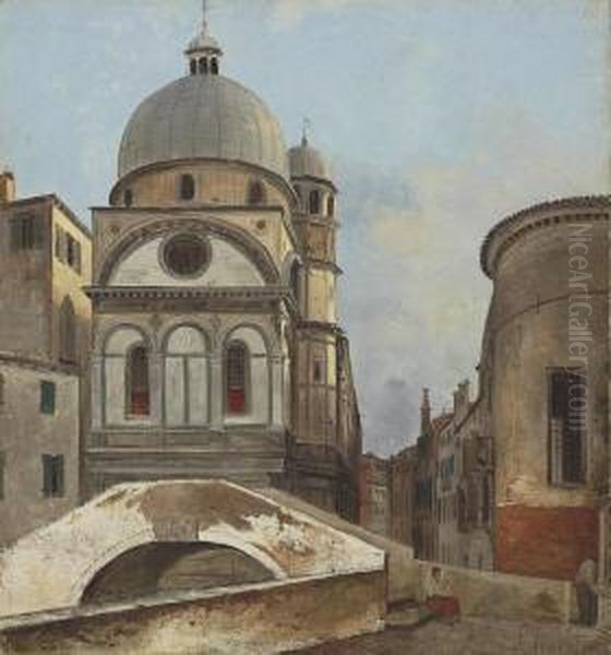 The Churches Of Santa Maria Dei Miracole And Santa Maria Nova,venice Oil Painting by Ippolito Caffi