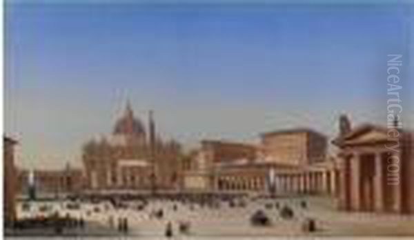 La Benedizione Papale Dalla Basilica Di San Pietro Oil Painting by Ippolito Caffi