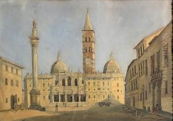 A View Of Santa Maria Maggiore, Rome Oil Painting by Ippolito Caffi