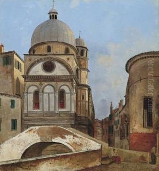 Veduta Delle Chiese Di Santa Maria Dei Miracoli E Santa Maria Nova Oil Painting by Ippolito Caffi