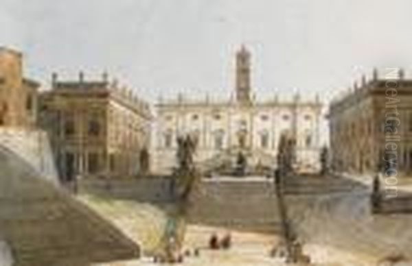 Piazza Del Campidoglio, Roma Oil Painting by Ippolito Caffi