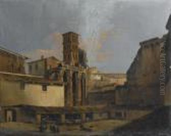 Veduta Del Tempio Di Marte Ultore Nel Foro Di Augusto, Roma Oil Painting by Ippolito Caffi