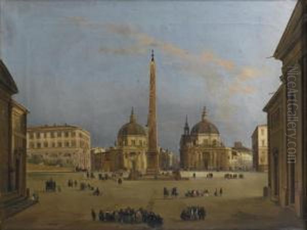 Piazza Del Popolo, Roma Oil Painting by Ippolito Caffi