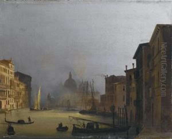 Veduta Della Chiesa Della Salute Dal Ponte Dell'accademia, Venezia Oil Painting by Ippolito Caffi