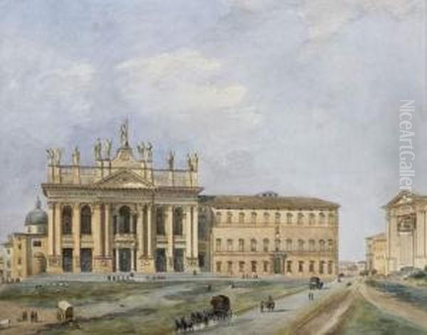 Rome, San Giovanni In Laterano, Circa 1840. Oil Painting by Ippolito Caffi