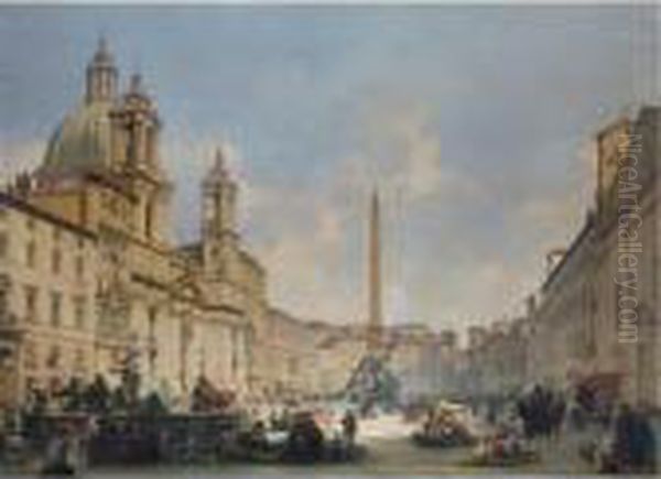 Veduta Di Piazza Navona, Roma Oil Painting by Ippolito Caffi