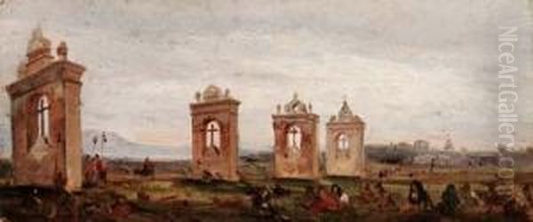 Pellegrinaggio Al Calvario Di San Severo, Puglia Oil Painting by Ippolito Caffi