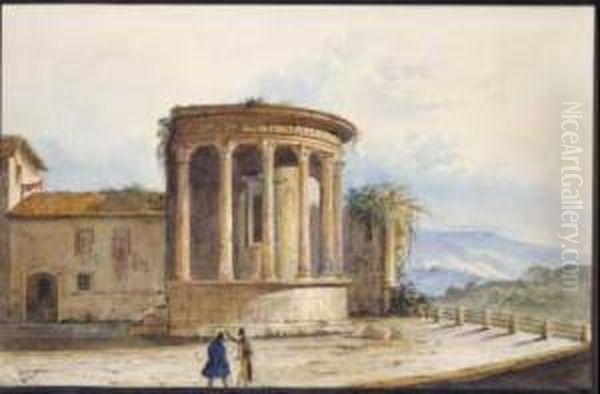 Il Tempio Della Sibilla A Tivoli Oil Painting by Ippolito Caffi