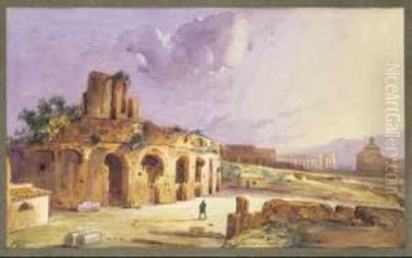 Le Terme Di Caracalla Oil Painting by Ippolito Caffi