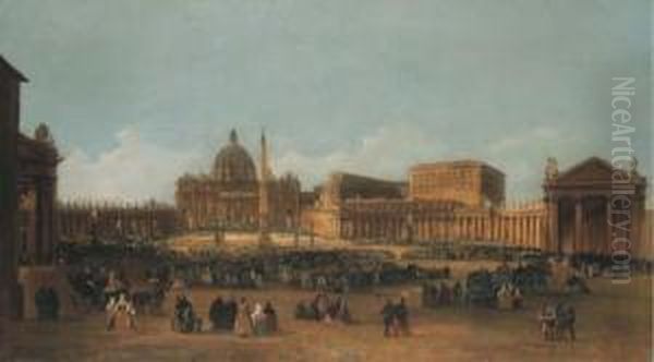 La Place Saint Pierre, Rome Oil Painting by Ippolito Caffi