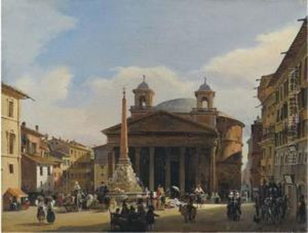 Roma, Piazza Della Rotonda Oil Painting by Ippolito Caffi