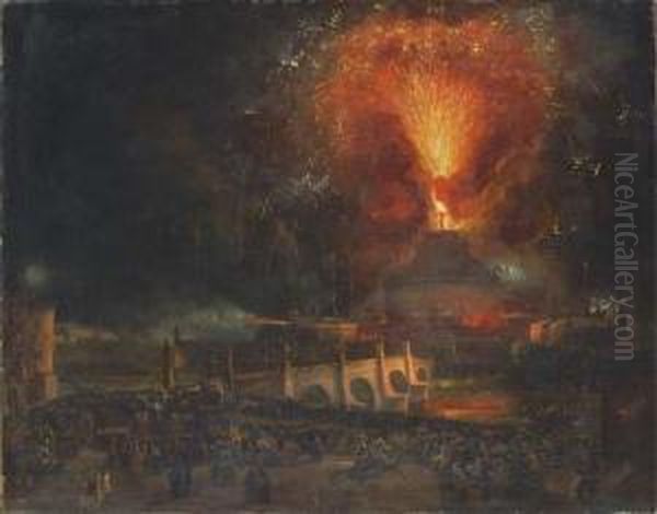 Fireworks Over Castel Sant'angelo, Rome Oil Painting by Ippolito Caffi