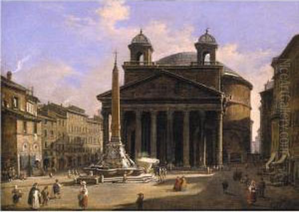 View Of The Pantheon, Rome Oil Painting by Ippolito Caffi