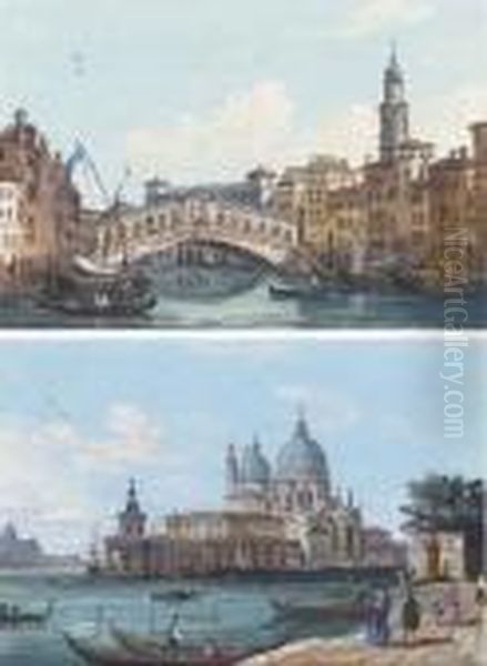 The Rialto Bridge, Venice; And 
The Dogana And Santa Maria Della Salute From The Piazza San Marco (both 
Illustrated) Oil Painting by Ippolito Caffi