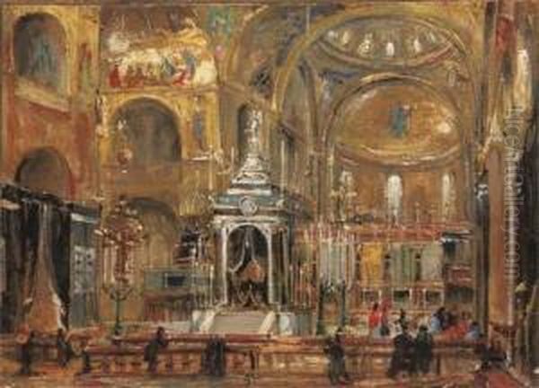 A View Of The Choir Of The Basilica Of Saint Mark, Venice Oil Painting by Ippolito Caffi