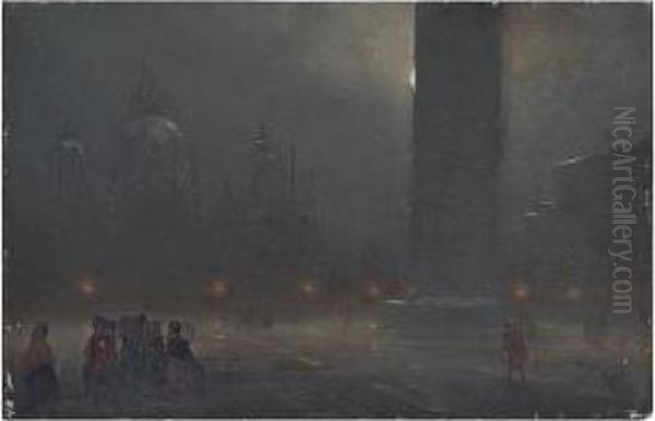 Venise La Nuit Sous La Neige Oil Painting by Ippolito Caffi