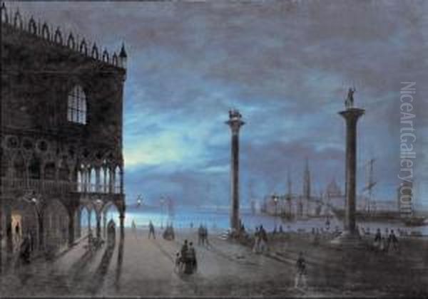 Notturno A Venezia Oil Painting by Ippolito Caffi