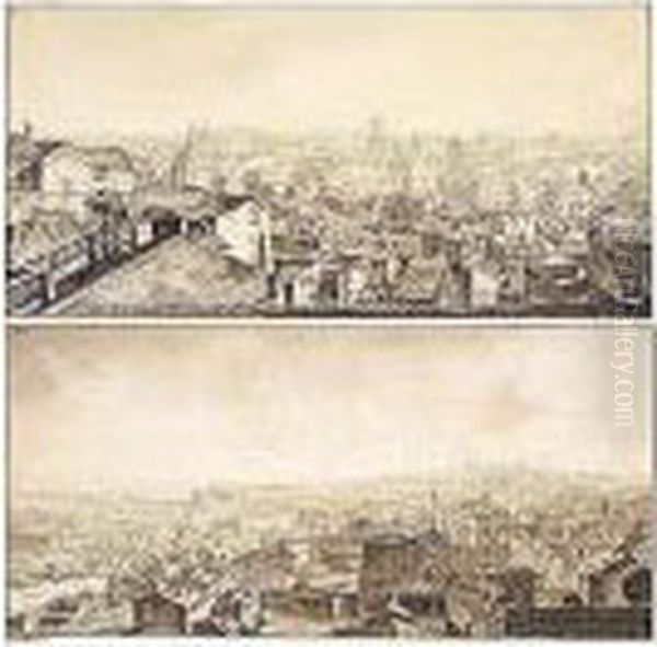 A Pair Of Views Looking Over The Rooftops Of Rome And Florence Oil Painting by Ippolito Caffi