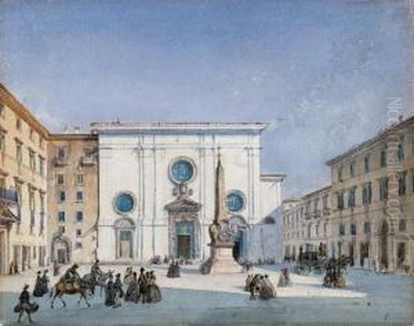 Piazza S.maria Della Minerva Oil Painting by Ippolito Caffi