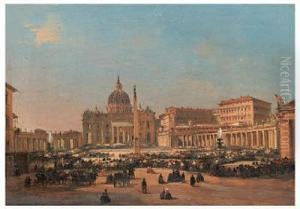 St. Peter's And The Vatican Palace, Rome Oil Painting by Ippolito Caffi